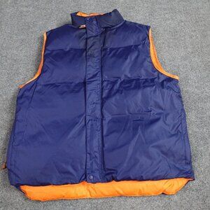 LL Bean Mens Puffer Vest L Blue Orange Reversible Down Filled